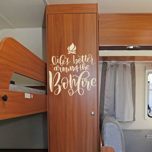 Life's Better Around the Bonfire Vinyl Decal Removable Camper RV Wall Art Beige