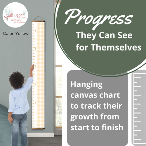 Personalized Gingham Growth Chart Canvas Kids Height Ruler Wall Hanging 6 Colors - Yellow_progress