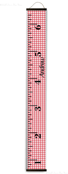 Personalized Gingham Canvas Growth Chart Kids Height Ruler Nursery Wall Decor Red_Blk Wood