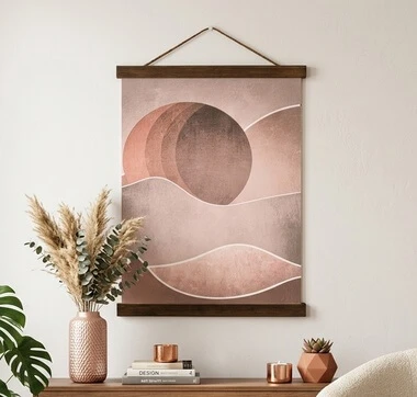Boho Waves Abstract Canvas Wall Hanging | Terracotta Sunset Wall Art Print — Abstract wall art with earthy tones, featuring