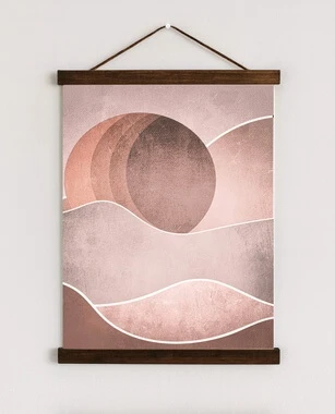 Boho Waves Abstract Canvas Wall Hanging | Terracotta Sunset Wall Art Print — Abstract wall art with soft pink tones,