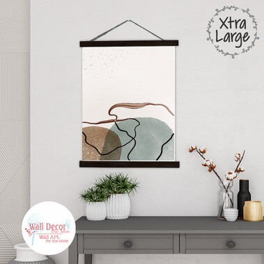 Minimalist Lines & Stones Canvas Wall Hanging Neutral Abstract Wall Art — Abstract wall art print with earthy tones, framed