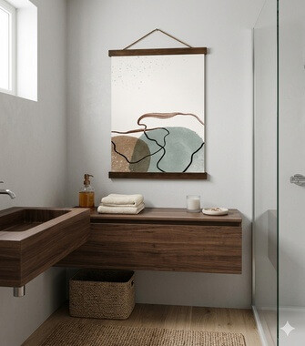 Minimalist Lines & Stones Canvas Wall Hanging Neutral Abstract Wall Art