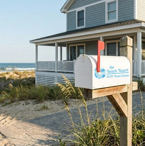 Personalized Palm Tree Mailbox Decal | Custom Beach Address Sticker Ice Blue