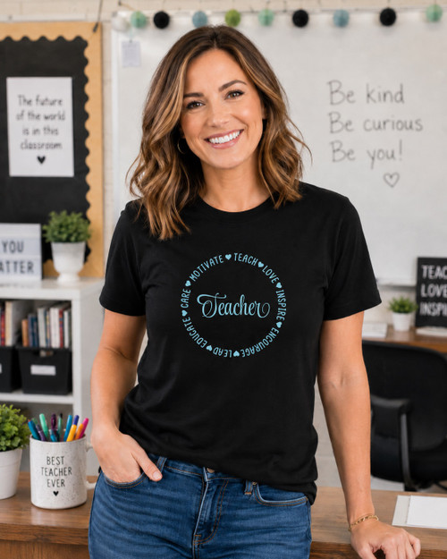 Teacher Circle Graphic T-Shirt | Black Teacher Appreciation Shirt