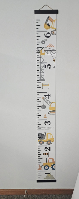 Personalized Boys Construction Growth Chart Canvas Wall Hanging Height Ruler Black Wood