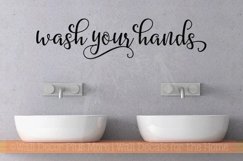Wash Your Hands Bathroom Wall Decals Quotes Vinyl Lettering Stickers-Black