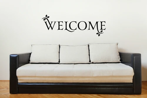 Welcome with Leaves Vinyl Wall Decal for Entryway Decor Large-Black