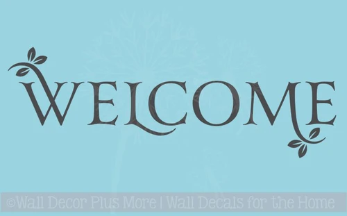 Welcome with Leaves Vinyl Wall Decal for Entryway Decor