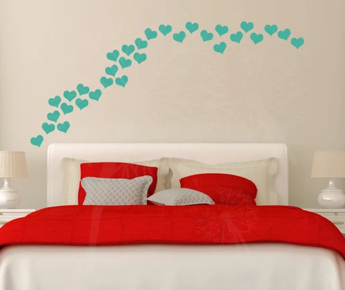 2 inch Heart Shapes 28 pc Turquoise Wall Decal Stickers Shapes - Easy peel n stick application