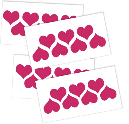 2-Inch Hearts Wall Vinyl Stickers for Wall Art Decor - 28pc — Bright RED heart patterns arranged horizontally on a white background in multiple rows