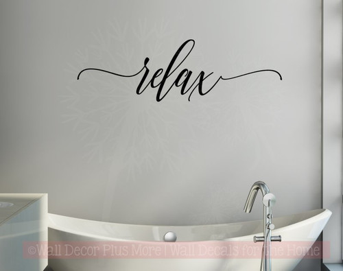 Relax Cursive Vinyl Lettering Bath Wall Decor Bathroom Wall Decals Quotes-Black