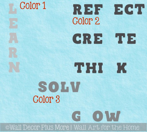 School Classroom Wall Decoration Decal Learn Grow Solve Think Word Art-3 color
