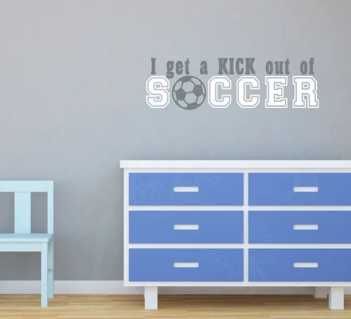 Kick Out of Soccer Sports Decals Wall Stickers Vinyl Lettering Art Boy Bedroom Decor-Storm Gray, White