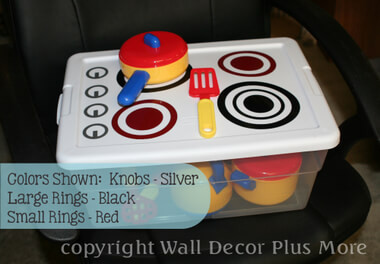 Vinyl Decal Stickers to make a DIY Play Stove Tote Lid