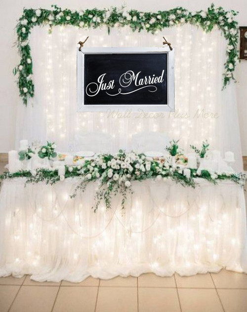 Just Married Cursive Lettering With Swirl Wedding Decor Reception Removable wall art sticker
