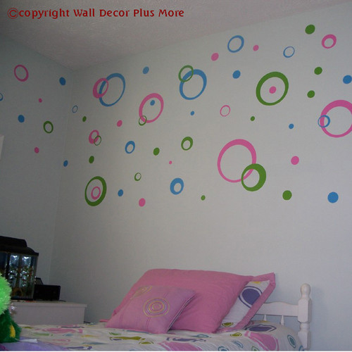 multi-colored wall sticker circles in Girls Room