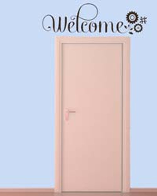 Welcome Wall Sticker Vinyl Decal Wall Letters with Flowers-Chocolate Brown