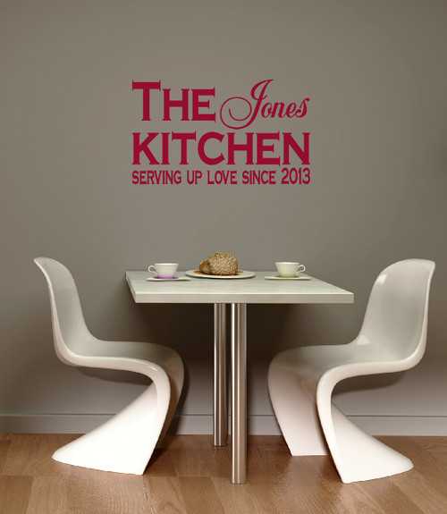 Personalized Kitchen Wall Decal - Serving Love Since... - Vinyl Sticker Decor Quote-Red
