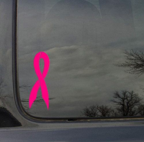 Breast Cancer Ribbon Vinyl Car Decal Sticker for Cancer Awareness 8x3 Hot Pink