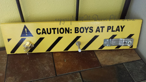 Caution Boys at Play DIY board complete using the Vinyl Decals