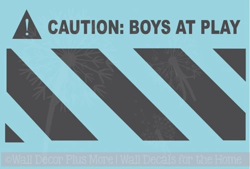 Caution Boys at Play Vinyl Decal Sticker Lettering with Stripes Small