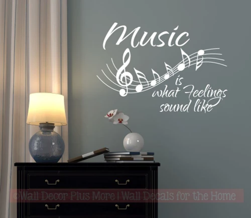 WD327 Music Staff Wall Decal Sticker with Quote Feelings Sound Like Piano Music Room White