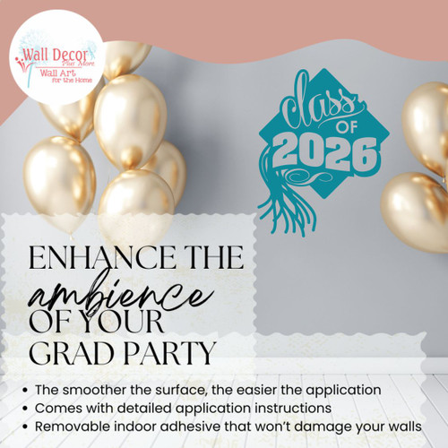 Class of 2026 Teal Enhanced Wall Vinyl Decals Sticker for Graduation Decoration Grad Hat Art 23x18-Inch