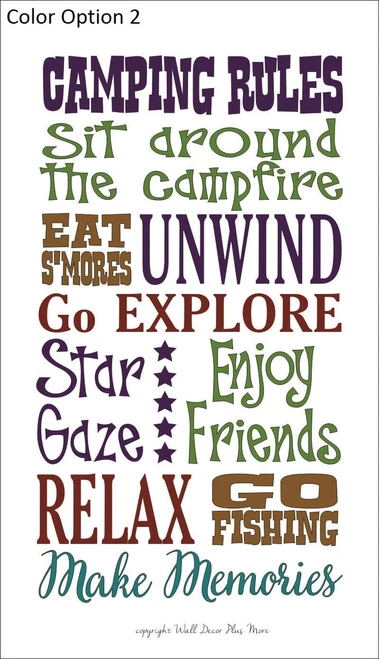 Camping Rules Vinyl Decal Saying Option 2 for the Camper or RV Decor