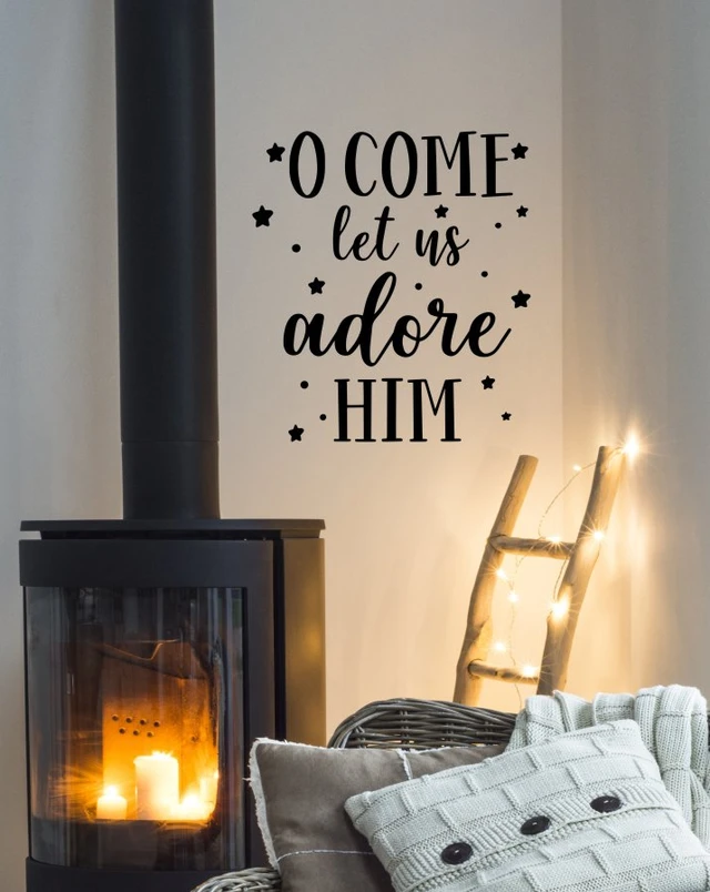 O Come Let Us Adore Him Christmas Wall Verse Decor Art Sticker Decal Black