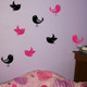 Set of 8 Bird Wall Decals in 2 Colors, 5-Inch size, Modern Girls Room Decor-Black, Hot Pink