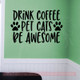 Coffee Kitchen Cats DÃ©cor Wall Decal, Cats, Awesome Vinyl Lettering Stickers-Black
