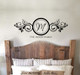 The Family Name with Large Monogram Letter in Swirls Art Wall Decal Stickers-Black