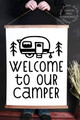 XLarge 23x30 Wood & Canvas Wall Hanging Welcome To Our Camper Retro Wall Art