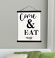 Wood Canvas Wall Hanging Kitchen Art Decor Come & Eat Farmhouse Sign