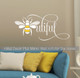 Bee Wall Decor Girls Wall Decal Sticker Art Beautiful Bedroom Art Words-White/Yellow
