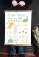 Wood and Canvas Sign Boys Baby Stats Print Dinosaurs-19x24 inch