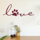 Cursive Love Wall Words Vinyl Decal Pawprint Dog Cat Pet Lover Decor Burgundy