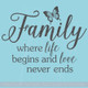 Family Where Life Begins and Love Never Ends Wall Decals Stickers Quote