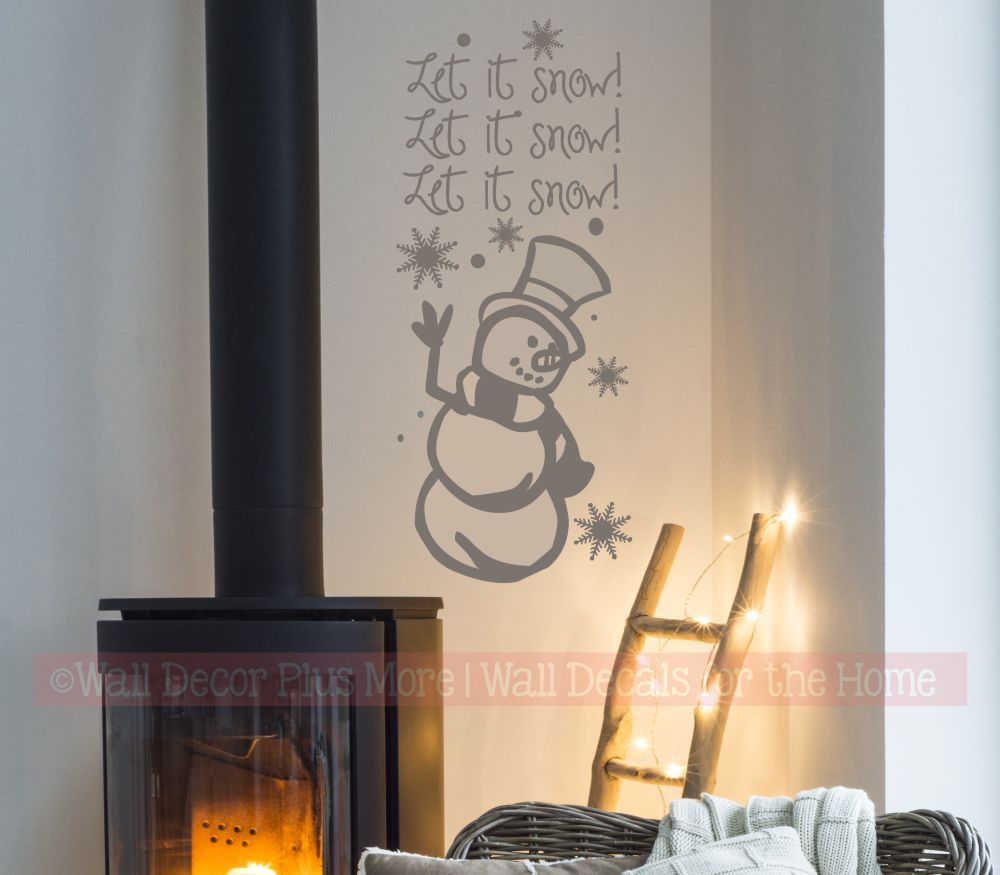 Let It Snow with Snowflakes and Snowman Winter Wall Art Decal Stickers