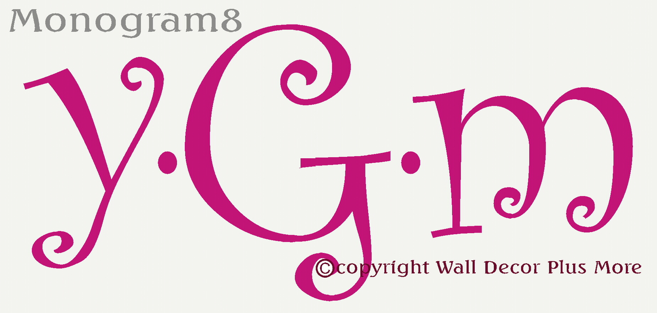Funky 3 Letter Monogram Wall Stickers Custom Vinyl Decals Wall Letters 1color