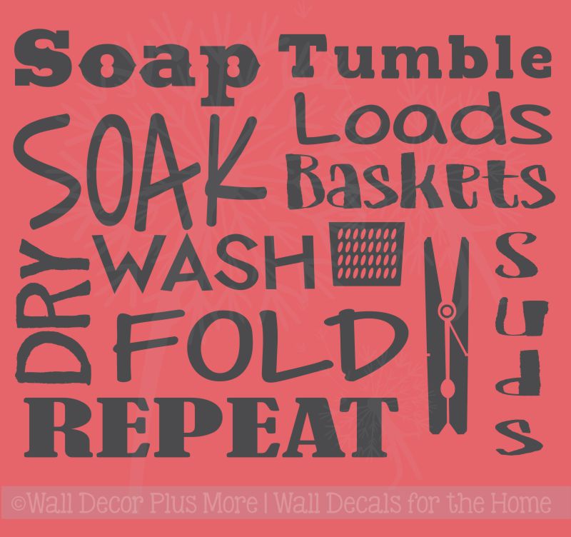 Laundry Letters Laundry Room Wall Decal Letters, Soak, Wash, Dry, Fold - Vinyl Stickers