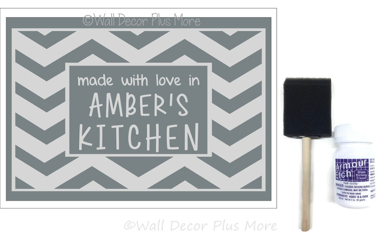 Etching Kit for 9x13 Glass Dish Chevron Made with Love Vinyl Decals  Stencil, Cream, Brush