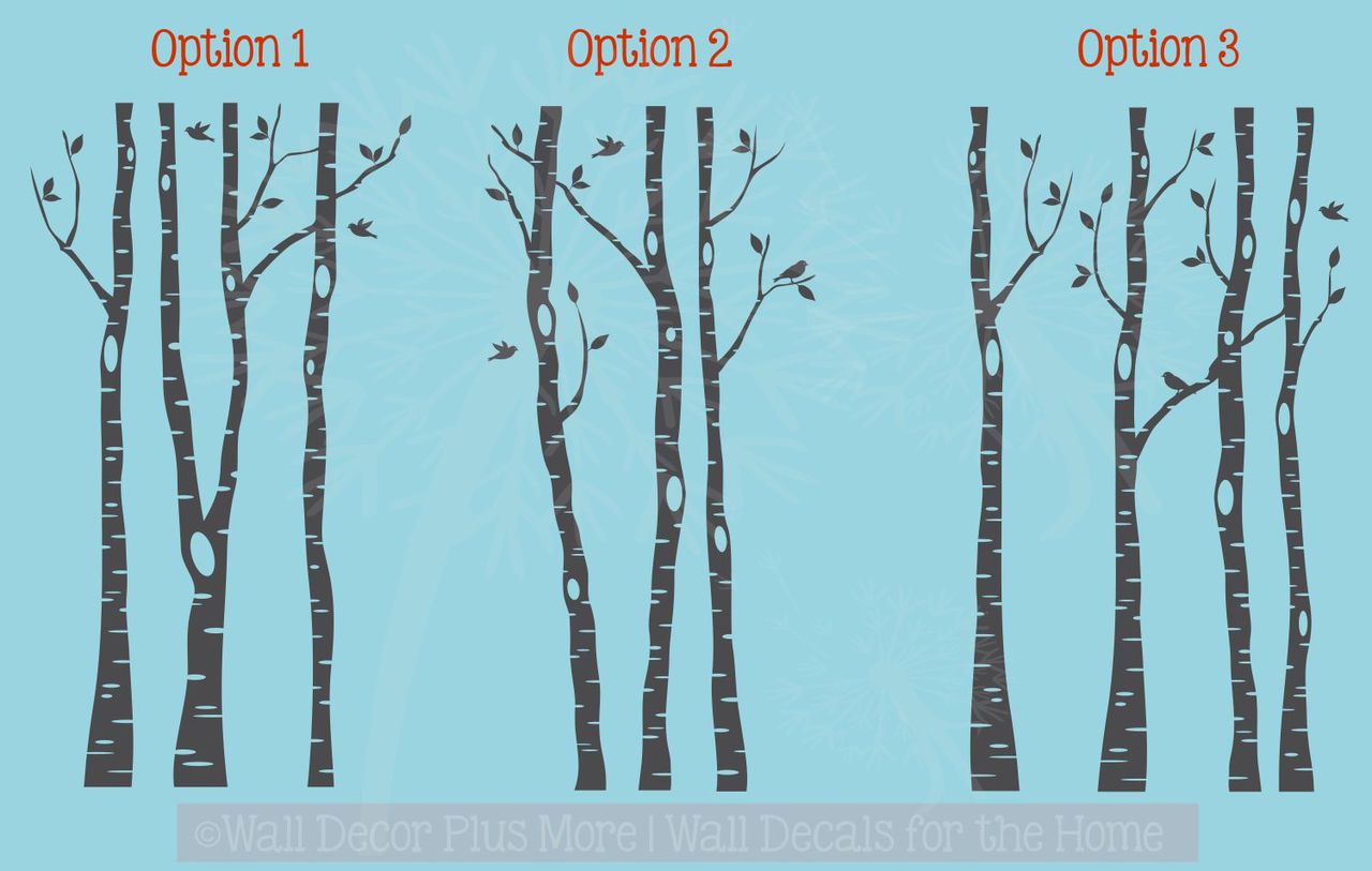 Birch Trees Branches and Birds Modern Wall Art Decal Stickers