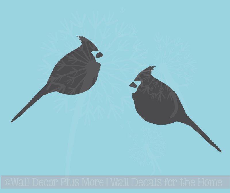 Cardinal Set Of 2 Bird Wall Decals Vinyl Art Christmas Home Decor
