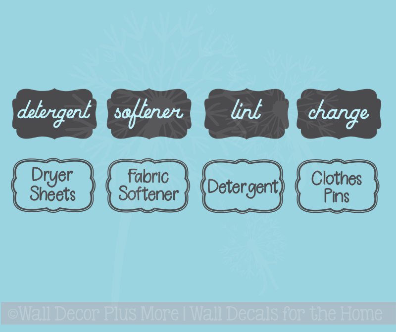 Laundry Room Labels Wall Art Jar Stickers Set of 4 Vinyl Decals, 2 Options