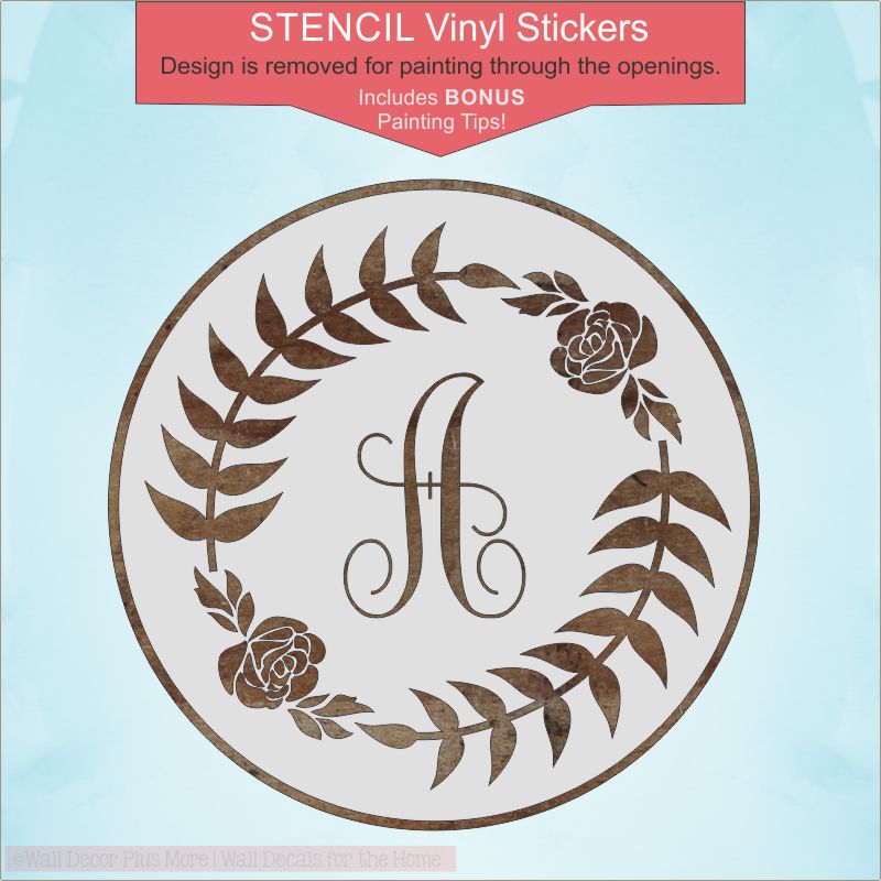 Laurel Wreath Monogram Letter Vinyl Stickers Wall Decals Custom  Personalized Art