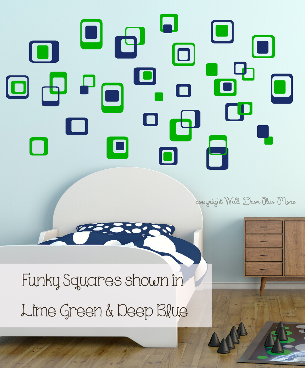 Funky Square Wall Vinyl Stickers Shapes, Choose Any 2 Colors