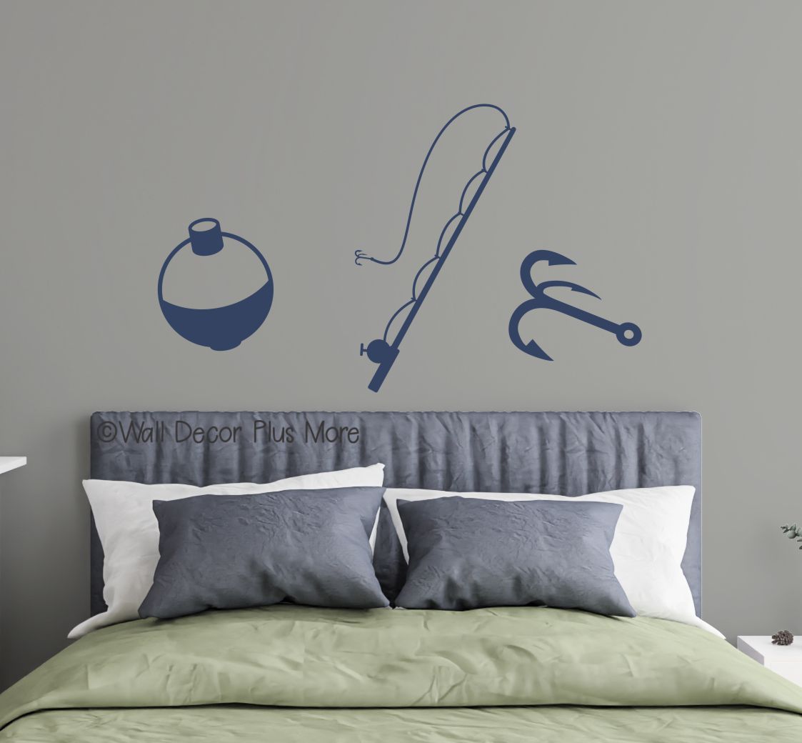 Vinyl Wall Decal Fish Hobby Fishing Pole Hunting Store Decor