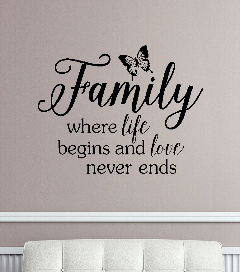 Autocollant Mural Vinyle 'FAMILY Where Life Begins' - Décor Mural 22x13 Pouces - Neuf